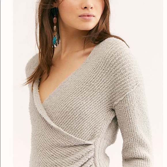 New Free People Gray Sensual Wrap Sweater - Picture 4 of 8
